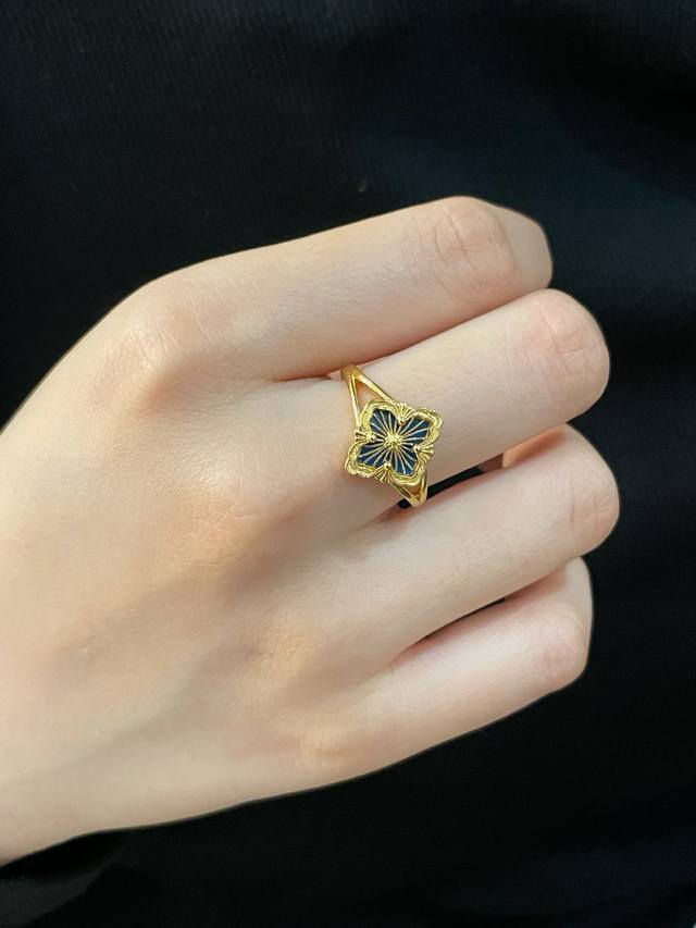 V Gold Size 5678 Buccellati Opera House Series Ring Blue Enamel Retro Palace Sty
