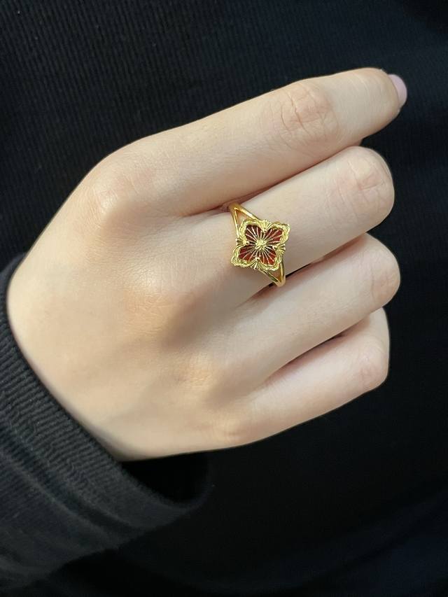 V Gold Size 5678 Buccellati Opera House Series Ring Red Enamel Retro Palace Styl