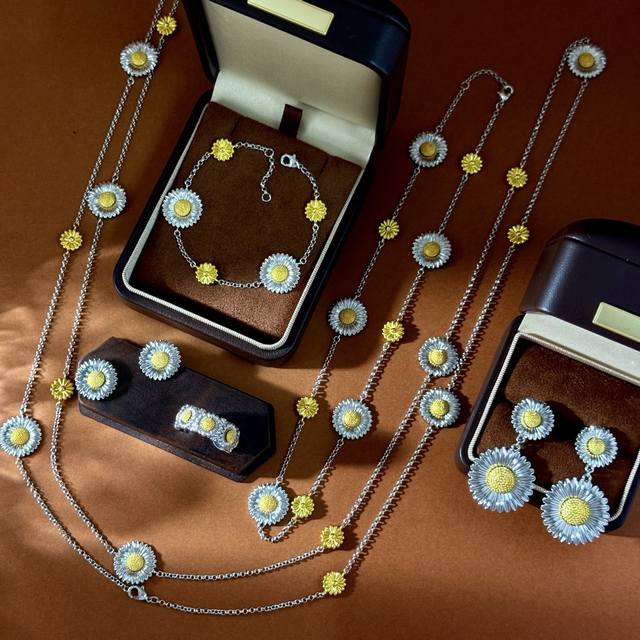 Sweater chain ring single flower earrings double flower earrings large and small