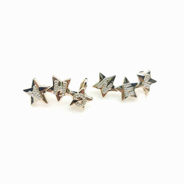 Chanel latest five-pointed star letter horizontal earrings + ear clips consisten
