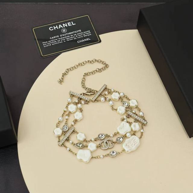 Chanel Three-Layer Cloud Resin Pearl Light Gold Full Diamond Double C Teardrop C