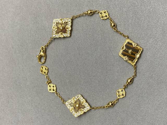 V Gold Material Seiko Buccellati Tiger Eye Stone Opera House Three Flower Bracel