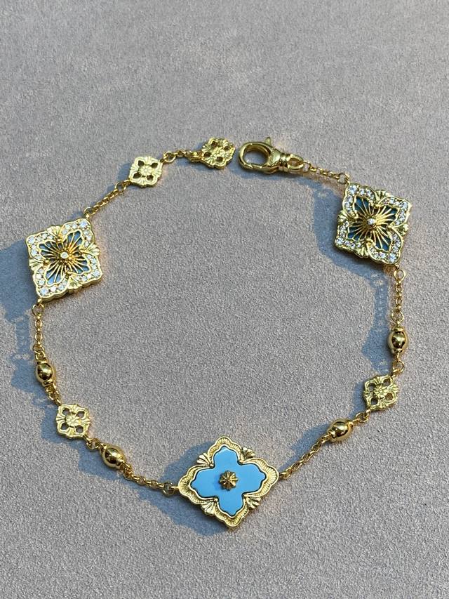 V Gold Material Seiko Buccellati Blue Ceramic Opera House Three Flower Bracelet