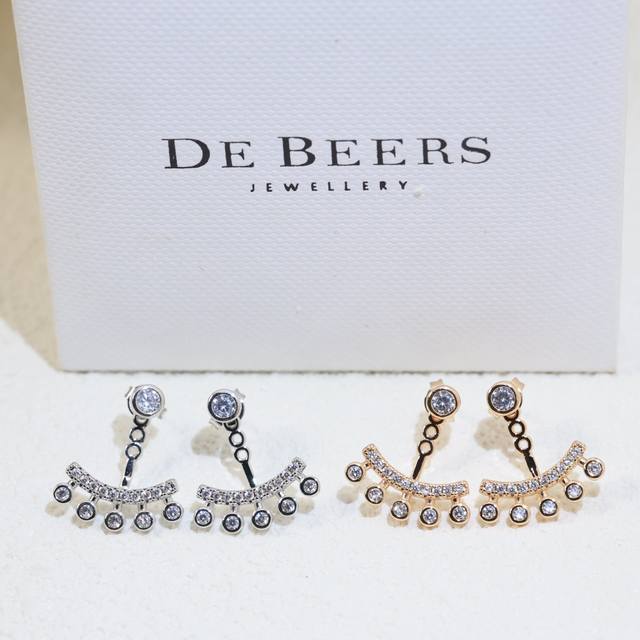 De Beers earrings, 925 sterling silver, sub-gold inlay, 18K gold-plated, importe