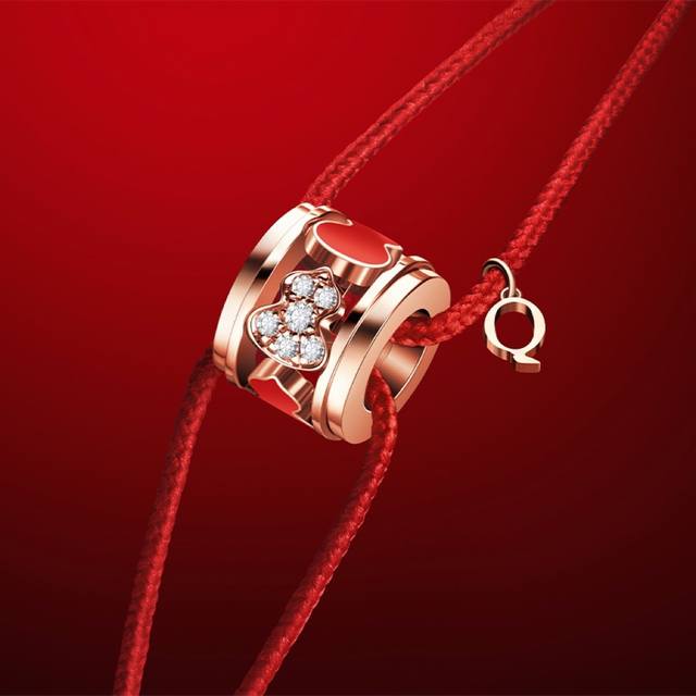 V Gold Kirin Circle Gourd Bracelet with Red Rope, Eternal Fortune and Blessings