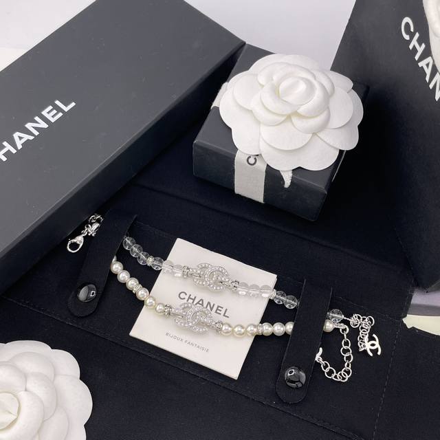 We offer a stunning, diamond-studded silver C pearl bracelet with transparent b