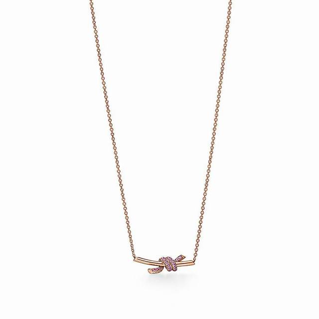 Tiffany necklace Knot series small necklace, mini pink diamond knotted necklace