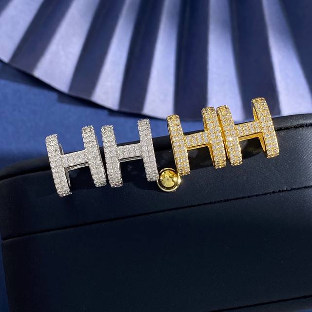 Hermes classic high-end fashion luxury full diamond H letter bracelet brass mat