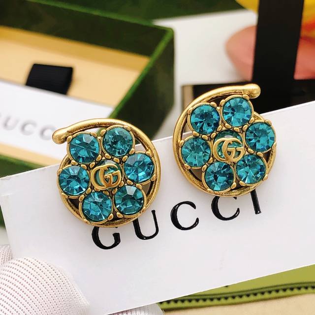 No. Ged0209 Gucc* Latest flower earrings blue consistent Zp brass material