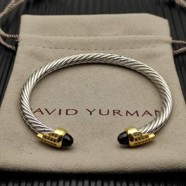 David Yurman 5mm gold-finished, 5-row silver diamond bracelet. Black diamonds. R