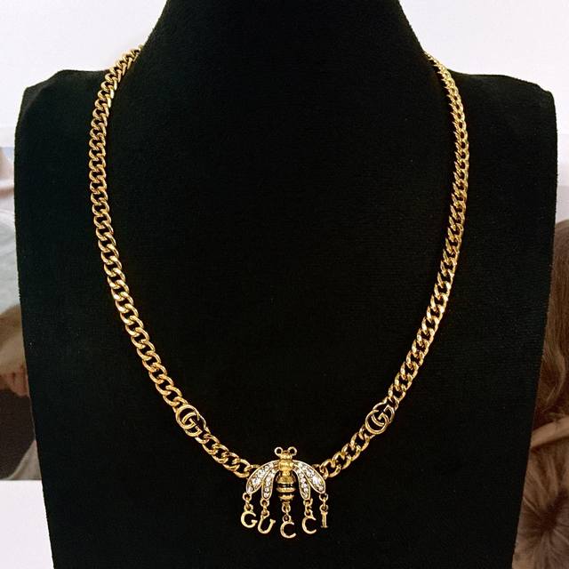 Gucci rhinestone bee necklace