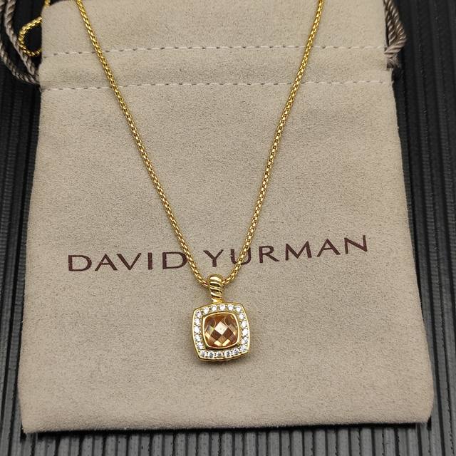 David Yurman champagne diamond and gold square diamond necklace. Chain thickness