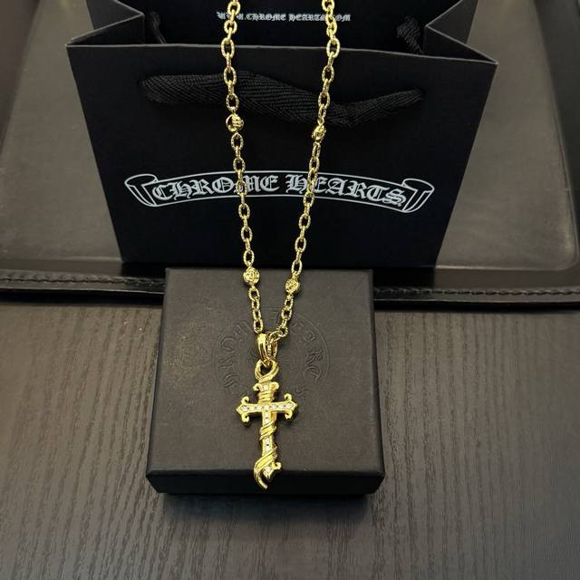 New counter quality Chrome Hearts gold cross flower ball necklace cross pendant