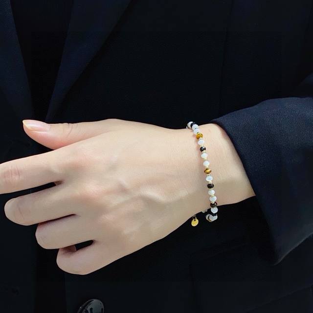 Korean Instagram-style natural tiger eye stone, natural white mother-of-pearl,