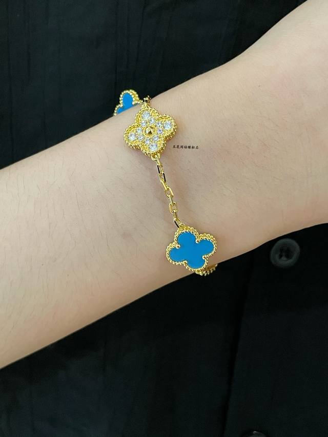 V gold material Vca high-grade turquoise interval diamond five-flower four-leaf