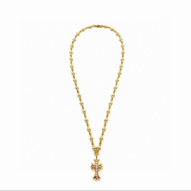 Chrome Hearts gold-plated stone cross necklace Length: 60cm