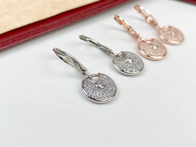 Cartier amulet full diamond earrings, micro-inlaid with imported simulated high