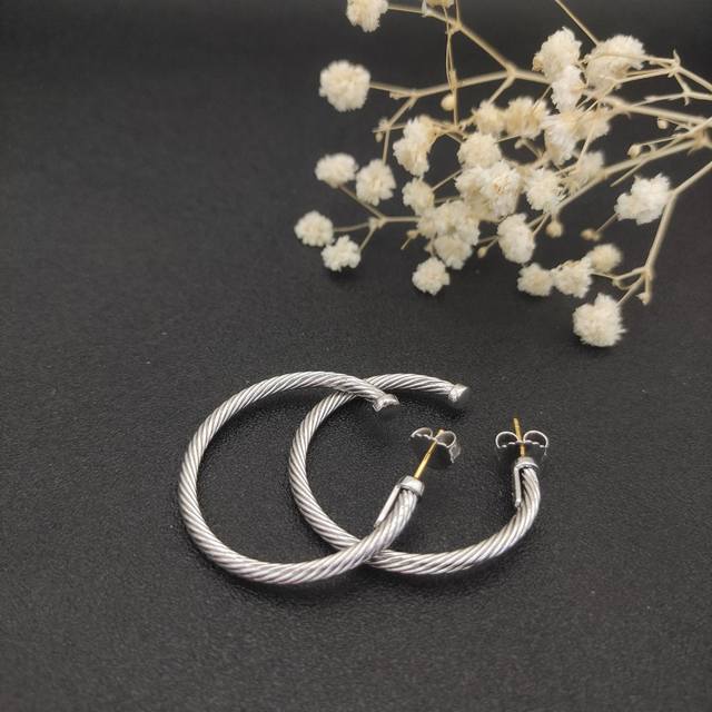 David Yurman single twisted silver large earrings, inner diameter approximately