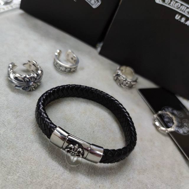 Chromehearts same style leather rope bracelet rock punk style retro elements tre