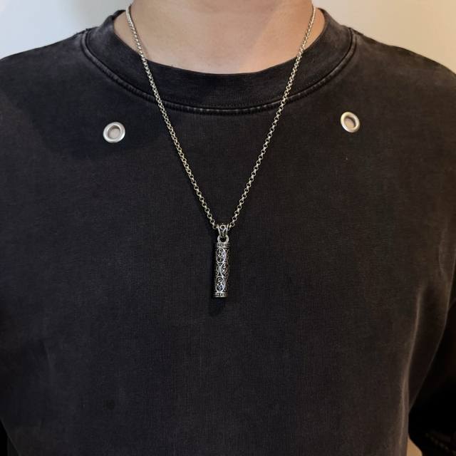 New counter quality Chrome Hearts classic retro necklace cylindrical pendant wi