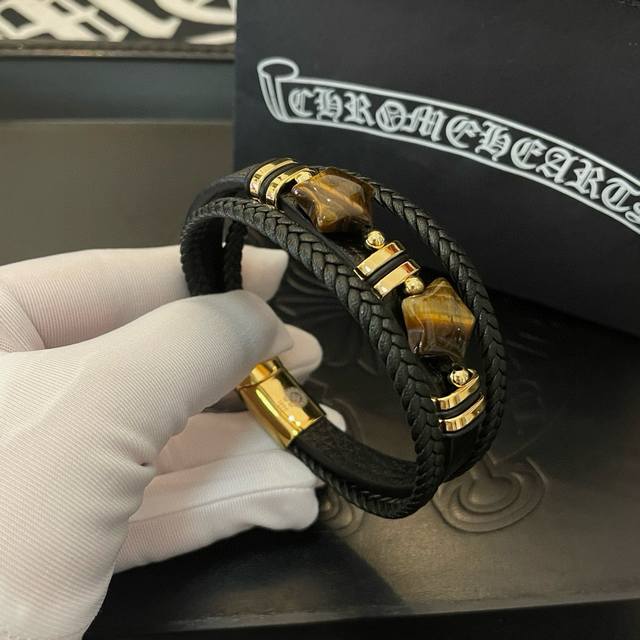New counter quality Chrome Hearts leather cord bracelet with concave and convex