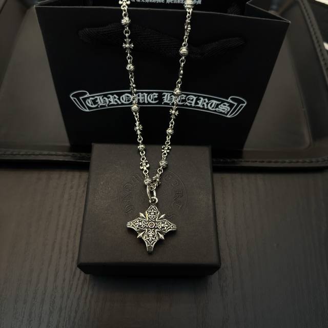 New counter quality Chrome Hearts retro cross flower ball necklace, cross flower