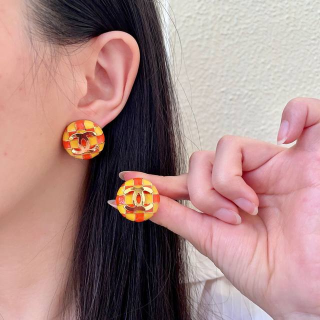 Chanel checkerboard double C earrings