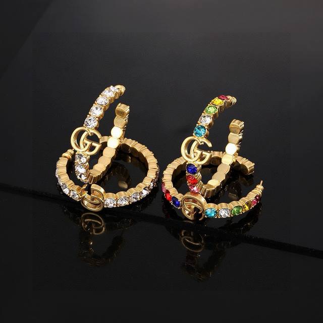 Hot brand New Gucci earrings, trendy brand Gucci personalized colored diamond fu