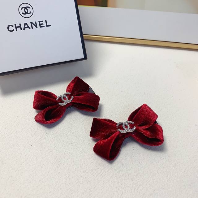chanel Xiaoxiang Chanel hairpin velvet bow logo side clip bangs clip pressure cl