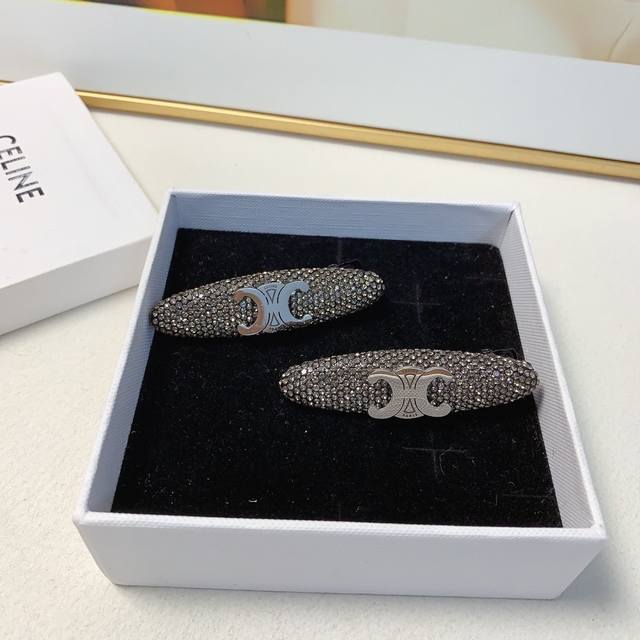 celine Celine Arc de Triomphe hairpin full diamond titanium steel logo side clip
