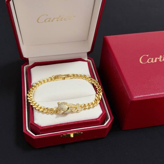 Cartier's high-end custom diamond-encrusted panther head bracelet features diam