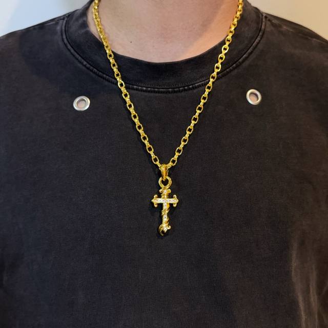 Counter quality Chrome Hearts gold letter necklace, full diamond cross pendant w