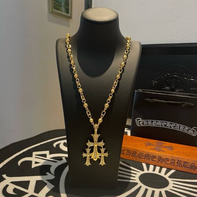 New counter quality Chrome Hearts Chrome Hearts gold classic retro cross flower