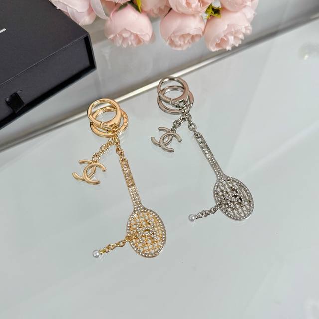 New Chanel tennis racket pendant keychain Full diamond design with pearls Super