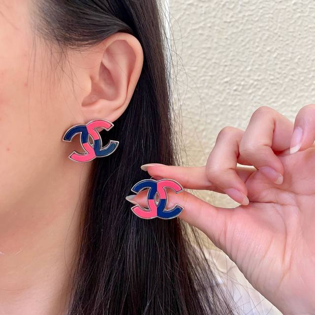 Chanel Double C Colorblock Earrings