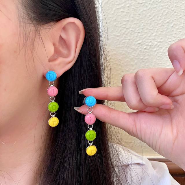 Dior candy color letter earrings