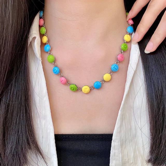 Dior candy color letter necklace