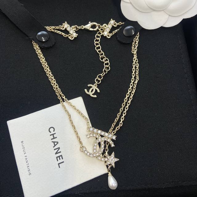 Xx0128 Ch Nel Xianger 22p new double C pendant star pearl necklaceFairy-level, s