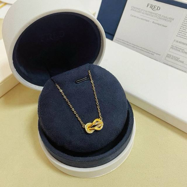 Fred's semi-diamond 8-shaped buckle necklace, exquisitely crafted with micro-in