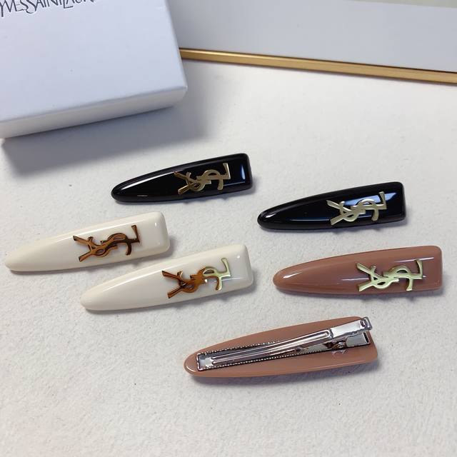 ysl Saint Laurent Yangshulin hairpin acrylic titanium steel logo side clip bangs