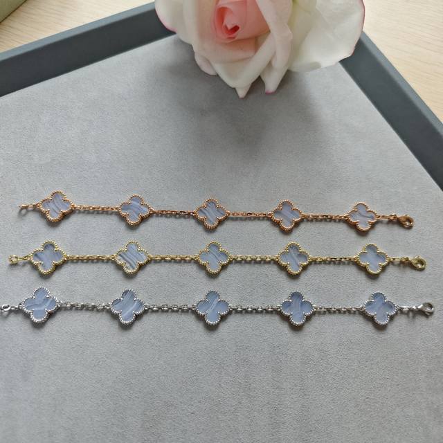 V gold material Vca purple chalcedony four-leaf clover five-flower bracelet