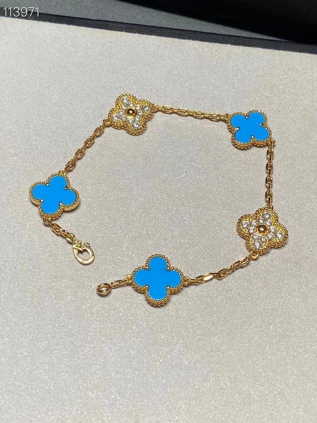 V gold material Vca turquoise diamond four-leaf clover five-flower bracelet