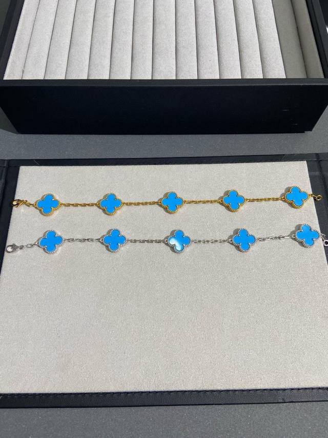 V gold material Vca turquoise four-leaf clover five-flower bracelet