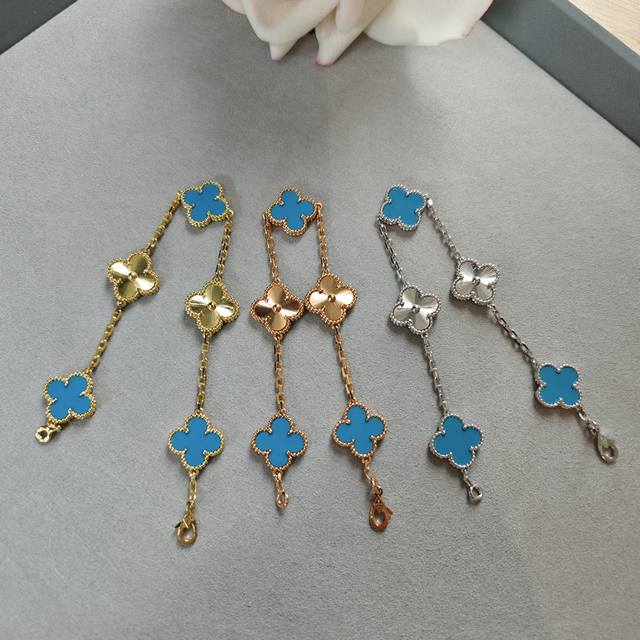 V gold material Vca turquoise laser four-leaf clover five-flower bracelet