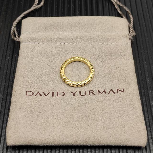 David Yurman gold 3mm single-twisted ring. Sizes: US 6-7-8-9, four sizes