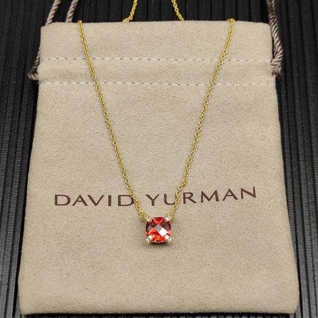 David Yurman gold main stone 8mm four-claw red diamond necklace, length 42+3+3cm