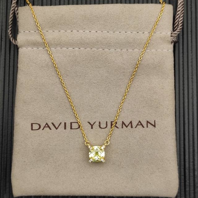 David Yurman gold main stone 8mm four-claw green diamond necklace, length 42+3+3