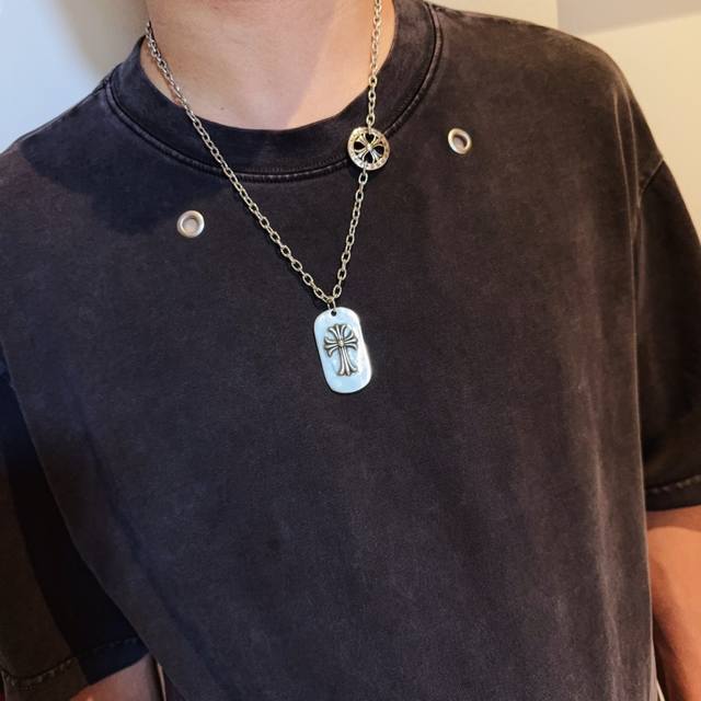 Counter quality Chrome Hearts cross necklace, square cross pendant with concave