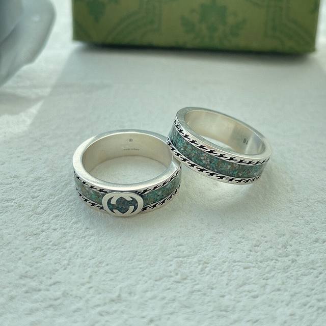 Ancient silver retro double G marble ring high version Ins fashion old enamel r