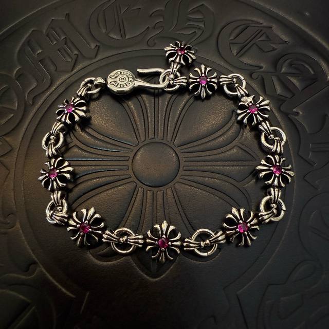 Counter quality Chrome Hearts vintage cross flower pink diamond bracelet, sizes